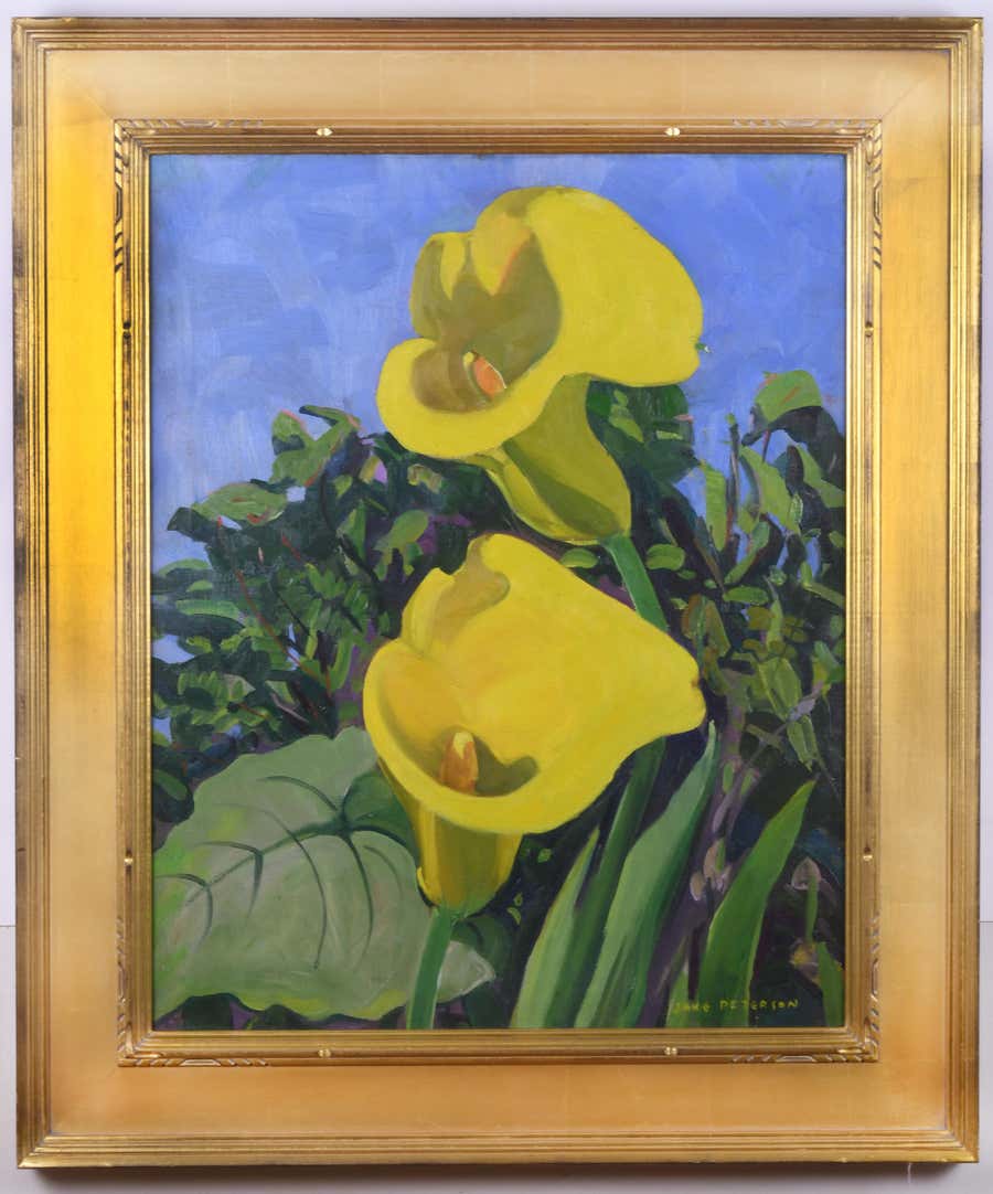 Lilies Oil Painting, American Impressionist, Signed, 1952-1953, Framed