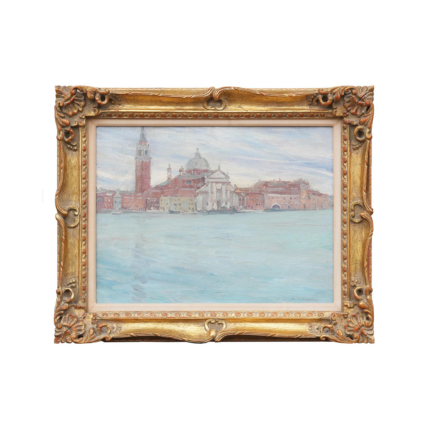Pastel-Toned Abstract Impressionist Venice Grand Canal Landscape - Painting by Jane Peterson