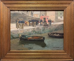 "Stone Wharf, Brittany" Jane Peterson, American Impressionist, Boats in Canal