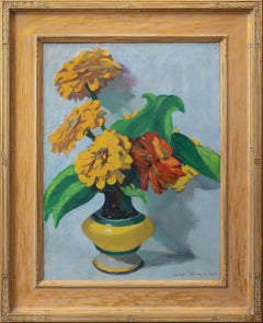 Zinnias in a Yellow Vase