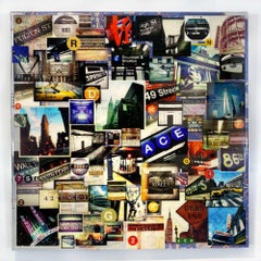 New York City, iconic NYC landmarks and subway photo collage on panel with resin