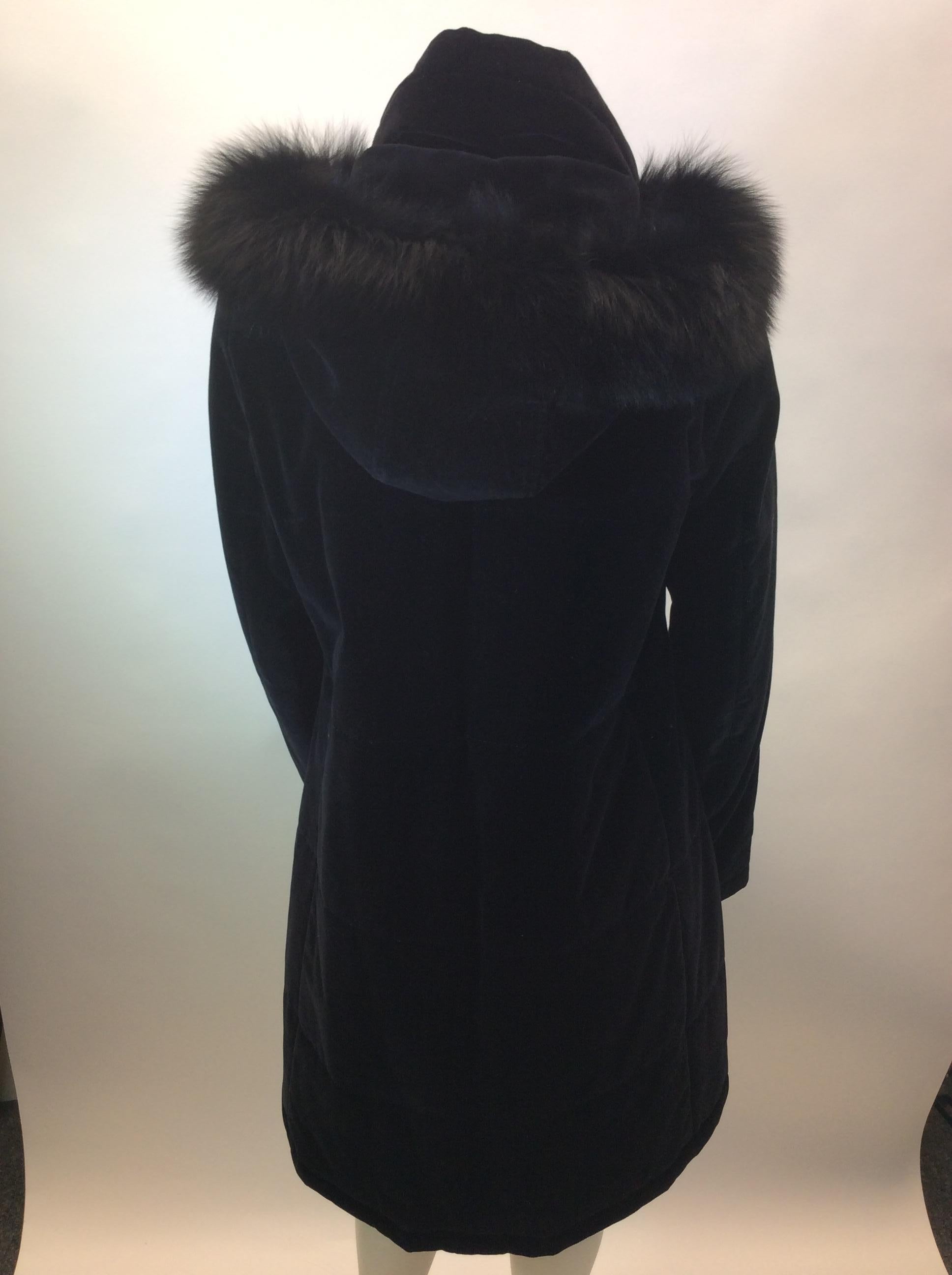 Jane Post Black Velvet with Fox Fur Trim Coat NWT In New Condition For Sale In Narberth, PA