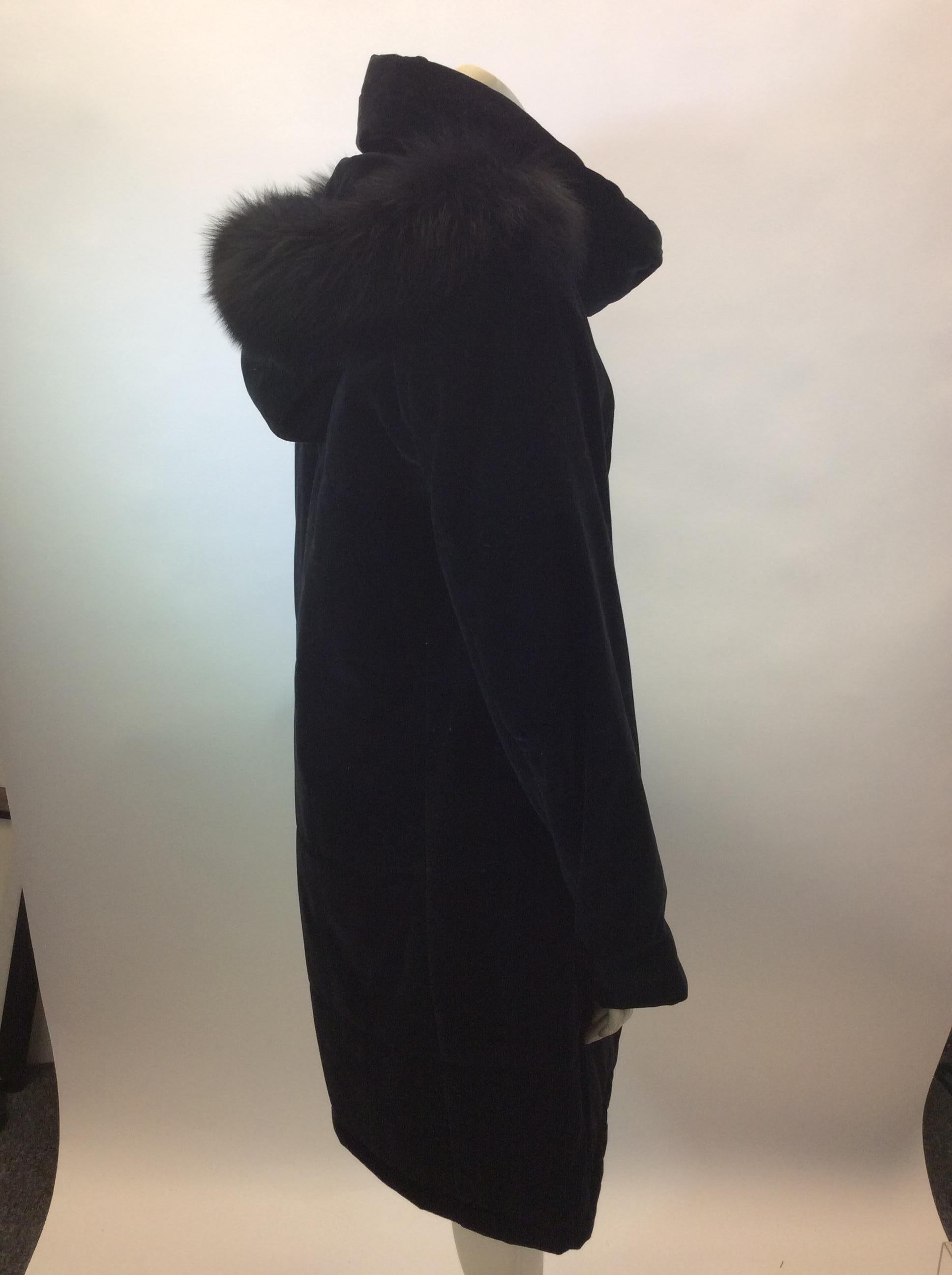 Women's Jane Post Black Velvet with Fox Fur Trim Coat NWT For Sale