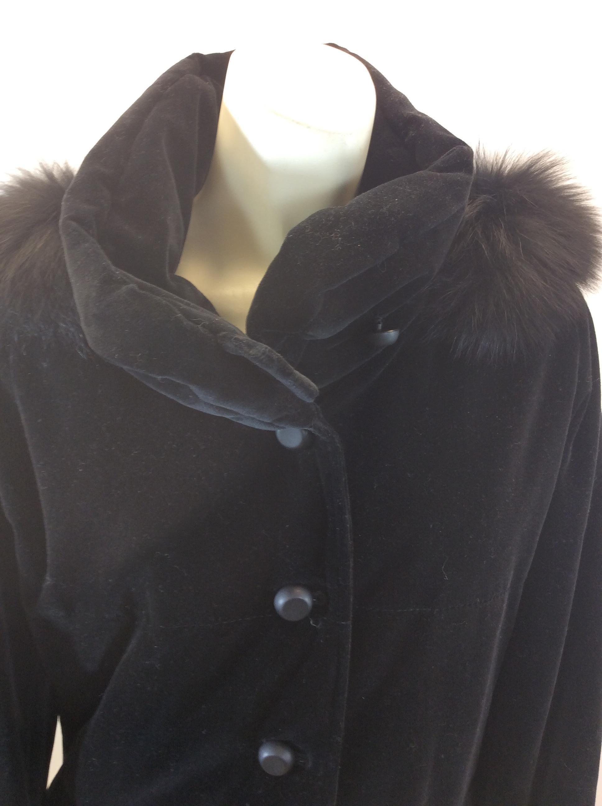 Jane Post Black Velvet with Fox Fur Trim Coat NWT For Sale 1