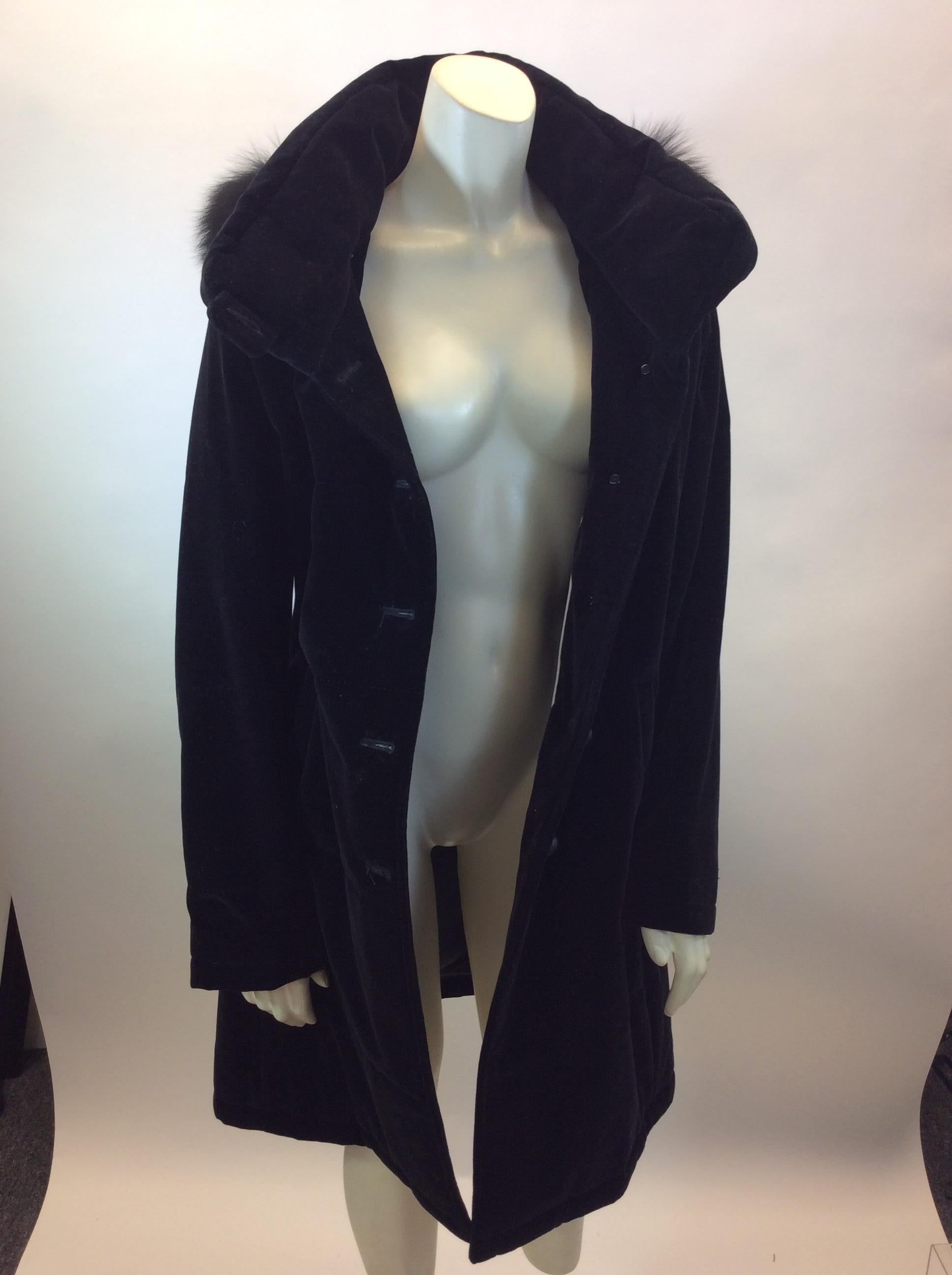 Jane Post Black Velvet with Fox Fur Trim Coat NWT For Sale 2