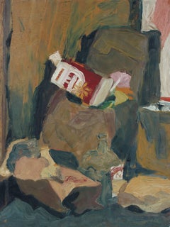 Muted Still Life in Oil Paint with Grocery Bags and Bottles, Circa 1960s