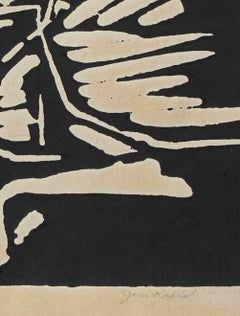 Expressionistisches Linocut-Porträt aus der Mitte des späten 20. Jahrhunderts