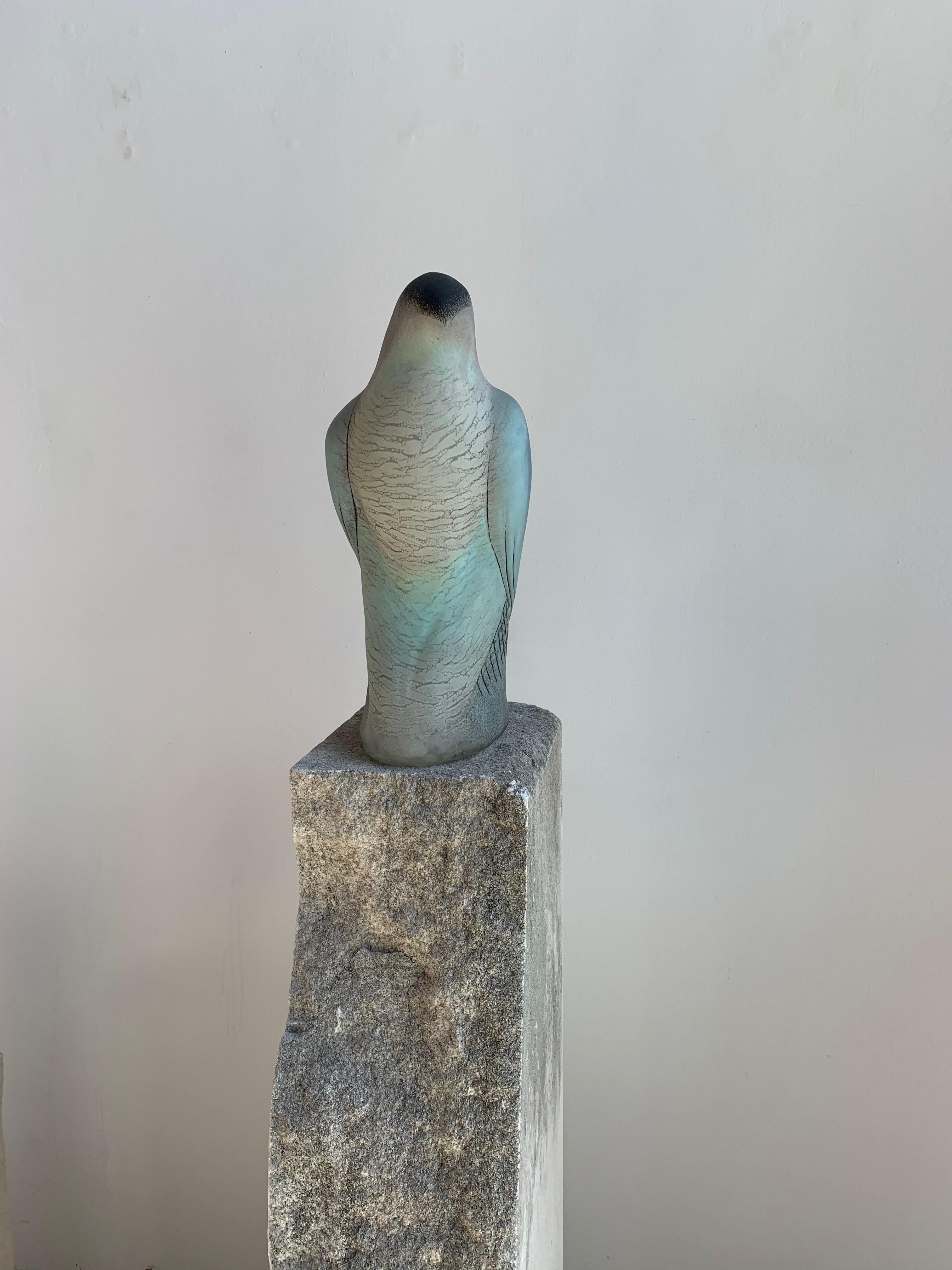 Jane Rosen Figurative Sculpture - Sand & Celadon Goshawk on Stone