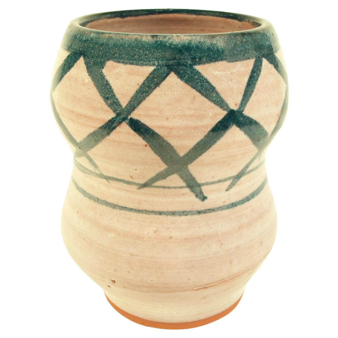 JANE SACHS - Mid Century Painted Terracotta Studio Pottery Vase - Canada - 1978 For Sale