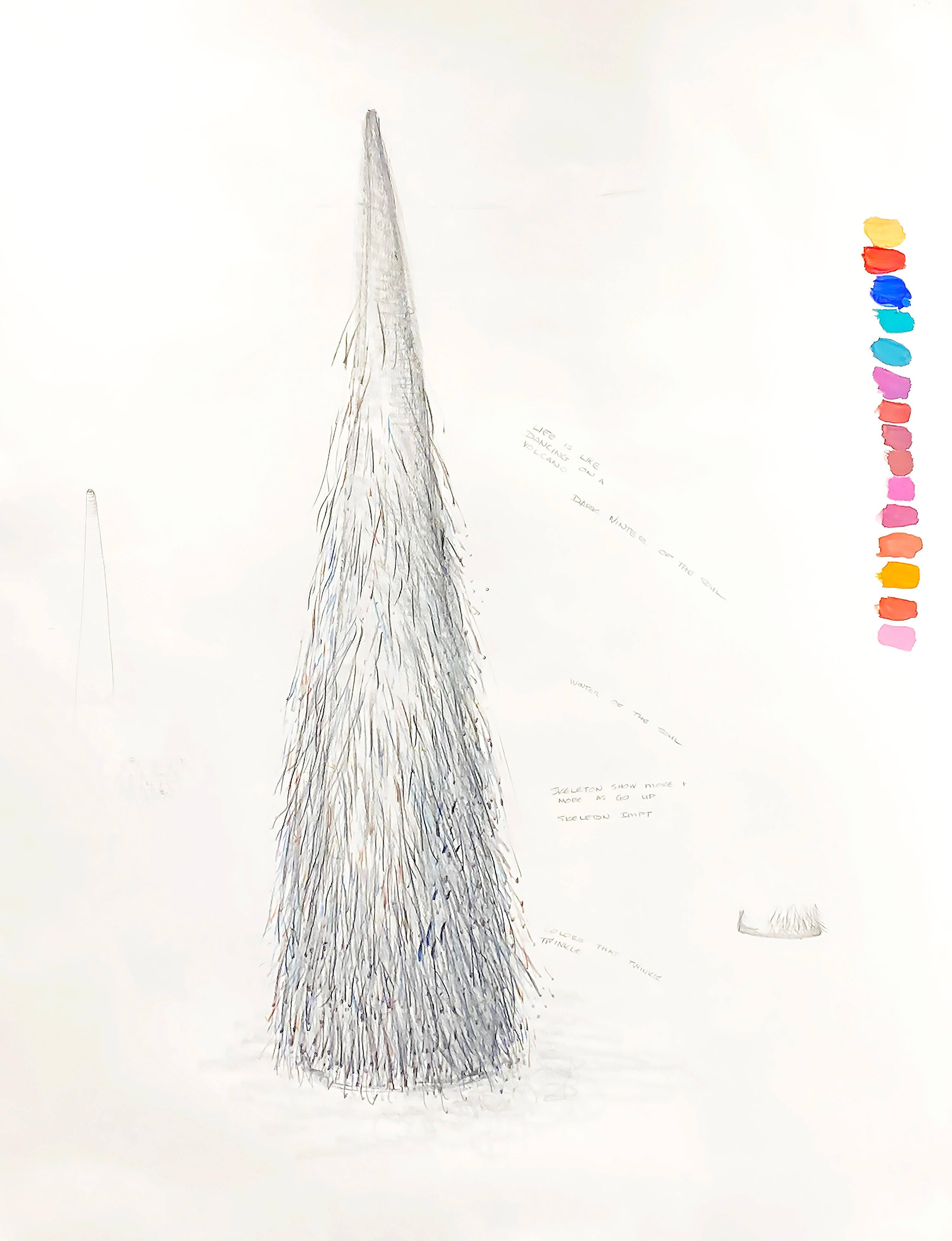 Cone Drawing with Sculpture - Beige Abstract Sculpture by Jane Sauer