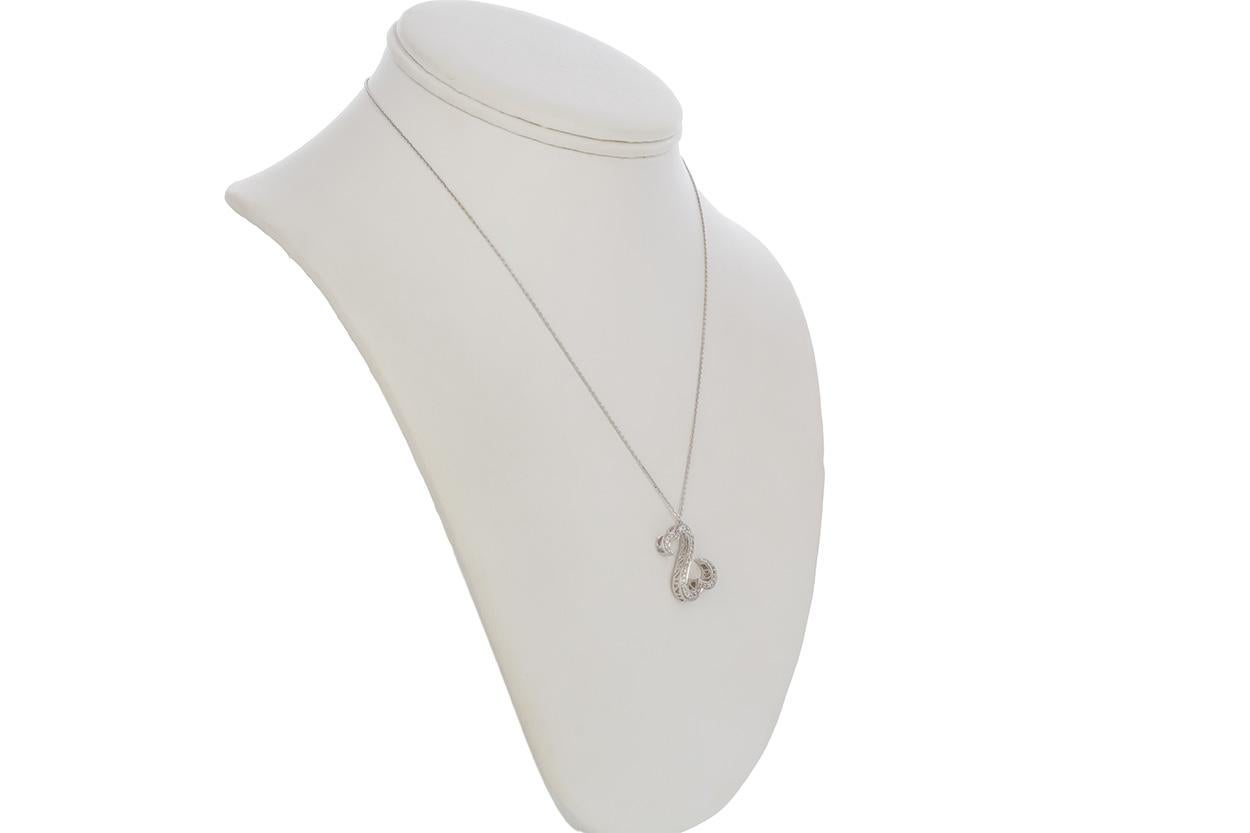 Jane Seymour 14 Karat Weißgold und Diamant Anhänger Halskette mit offenem Herz (Rundschliff)