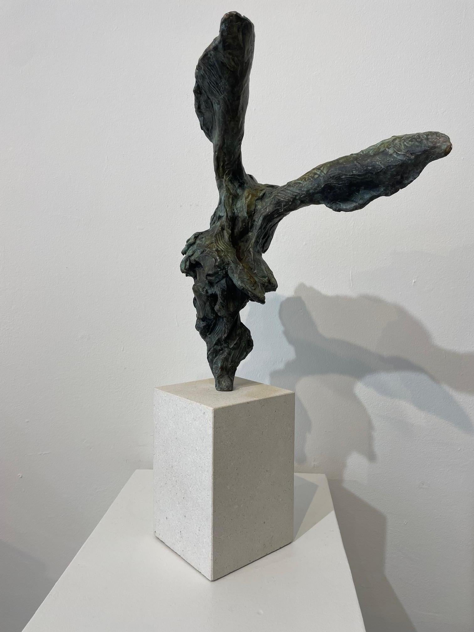 'All Ears'   a Bronze limited edition Bronze of a Hare - Gold Figurative Sculpture by Jane Shaw
