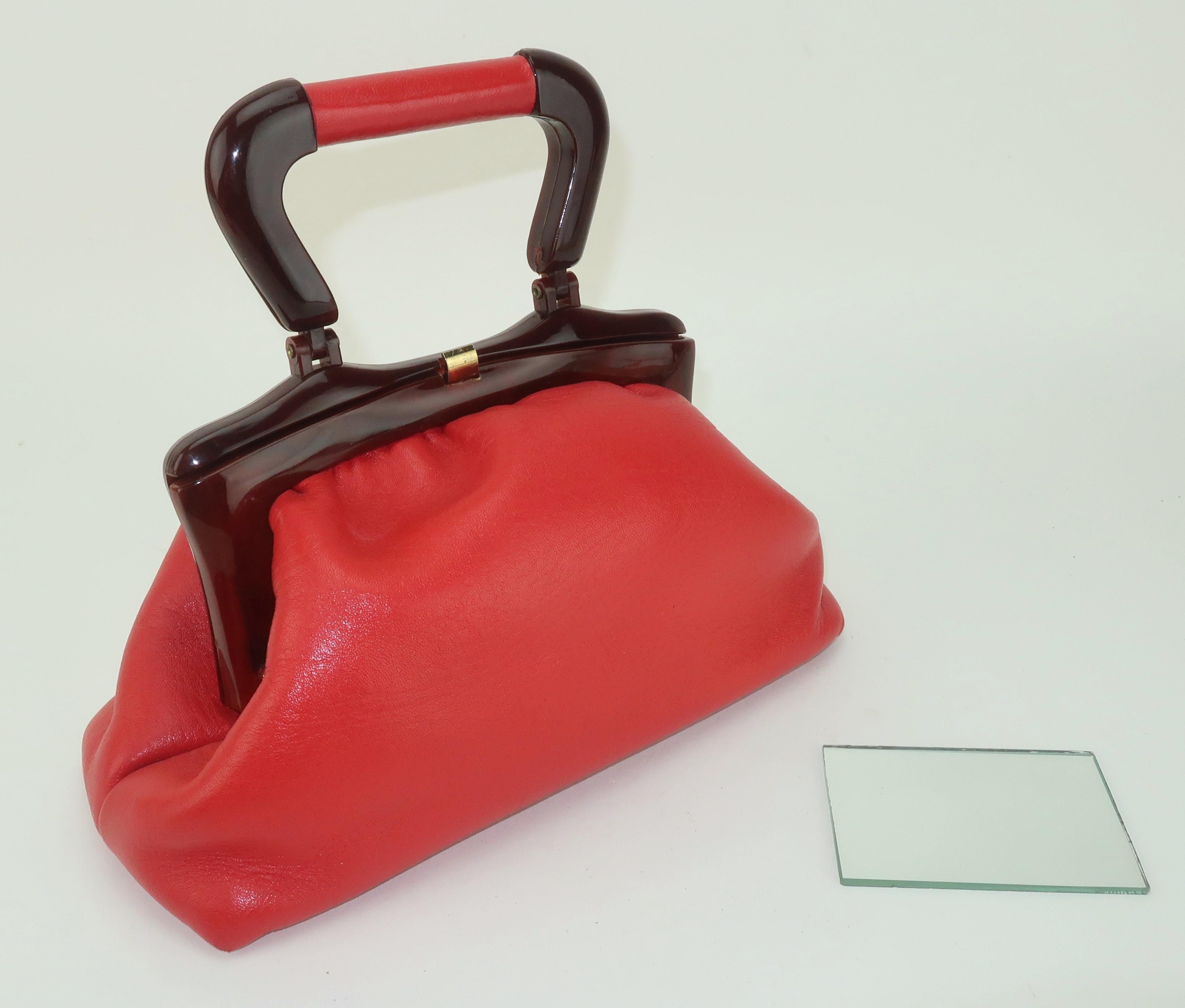 Jane Shilton English Red Leather Handbag, 1960’s 6