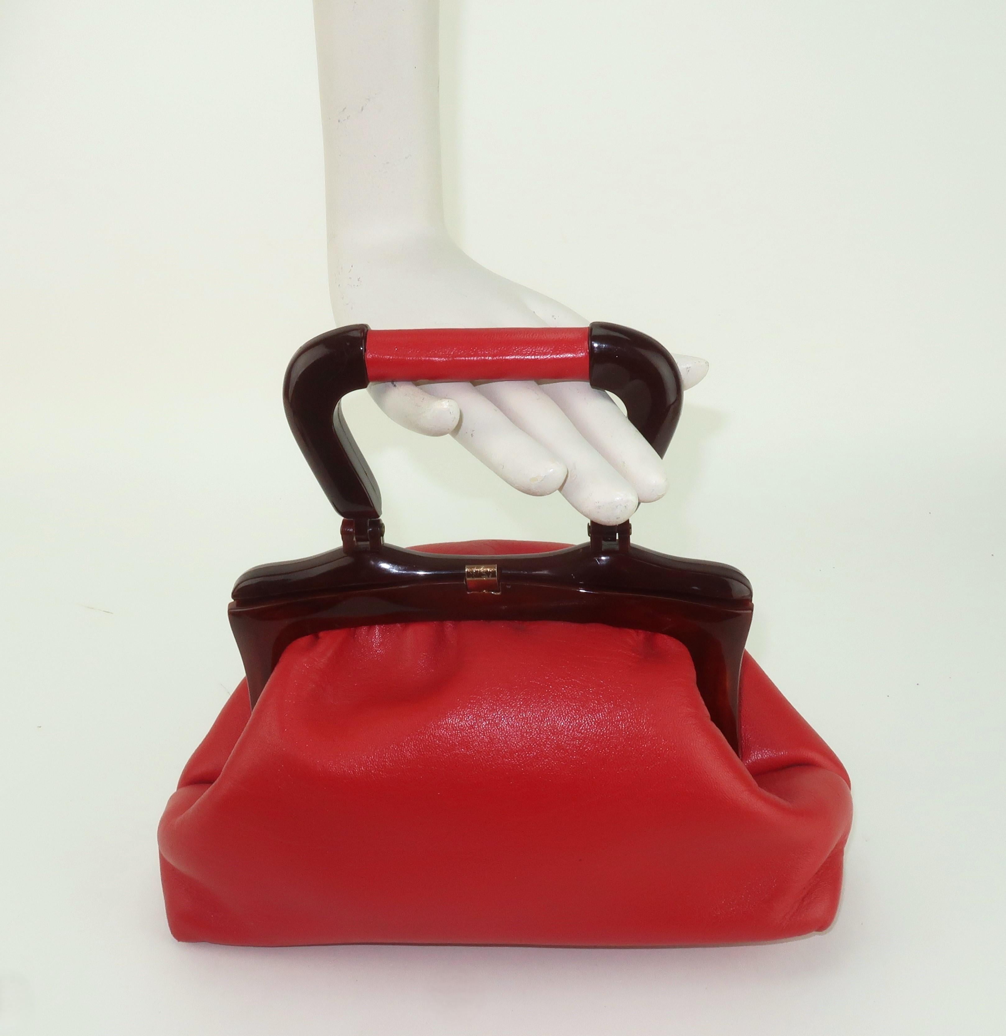 Jane Shilton English Red Leather Handbag, 1960’s 7