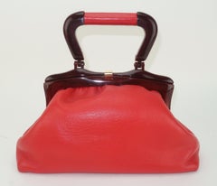 Jane Shilton English Red Leather Handbag, 1960’s