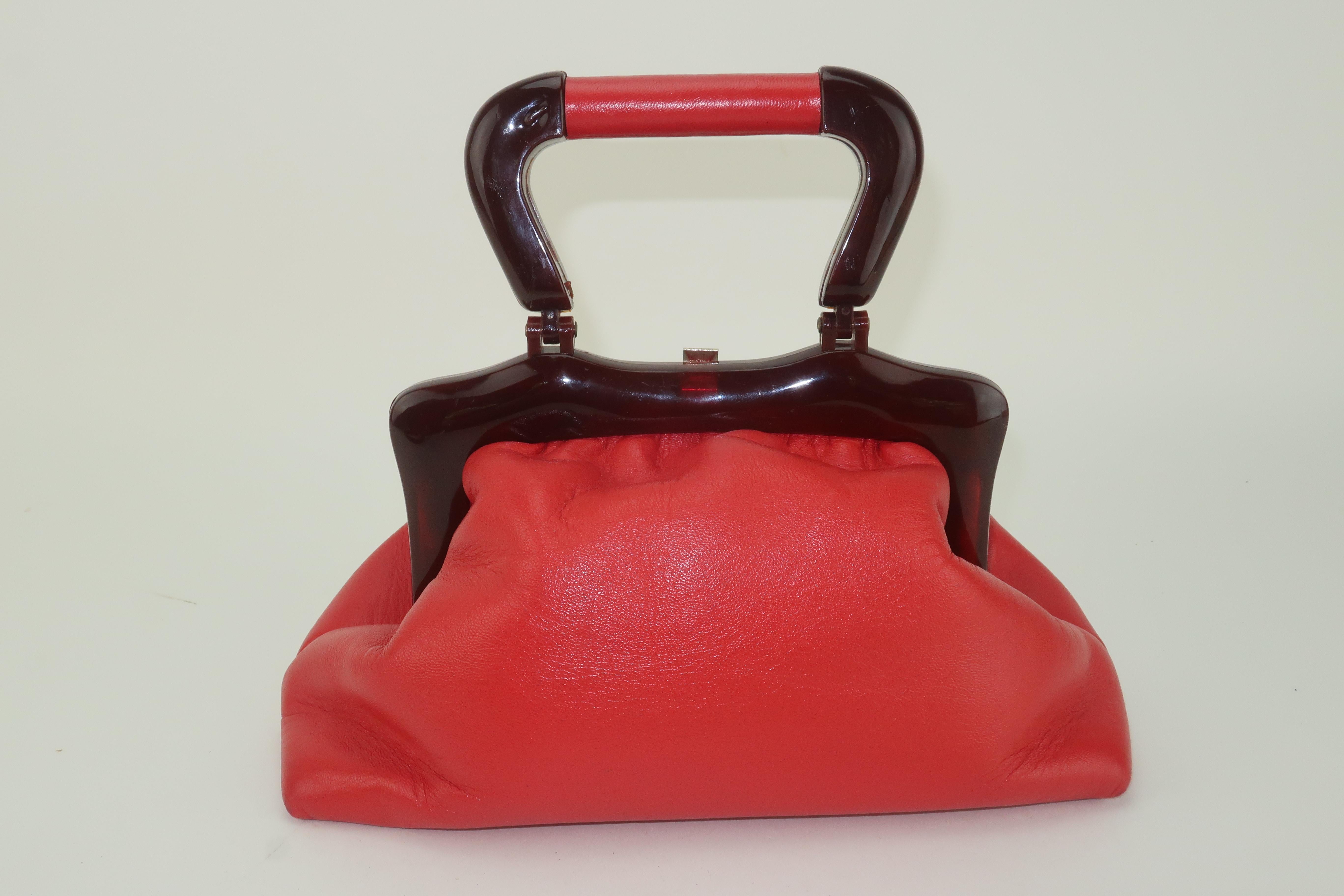 Jane Shilton English Red Leather Handbag, 1960’s 1