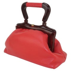 Antique Jane Shilton English Red Leather Handbag, 1960’s