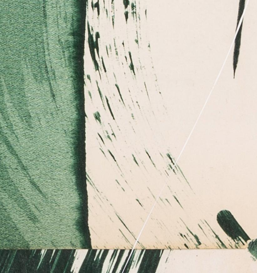 Hokusai Covers I - Abstract Mixed Media on Found Book Cover, Green + White For Sale 4