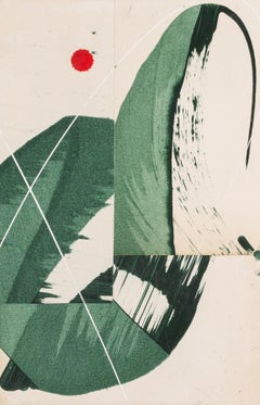 Cubiertas Hokusai I - Técnica mixta abstracta sobre cubierta de libro encontrado, Verde + Blanco