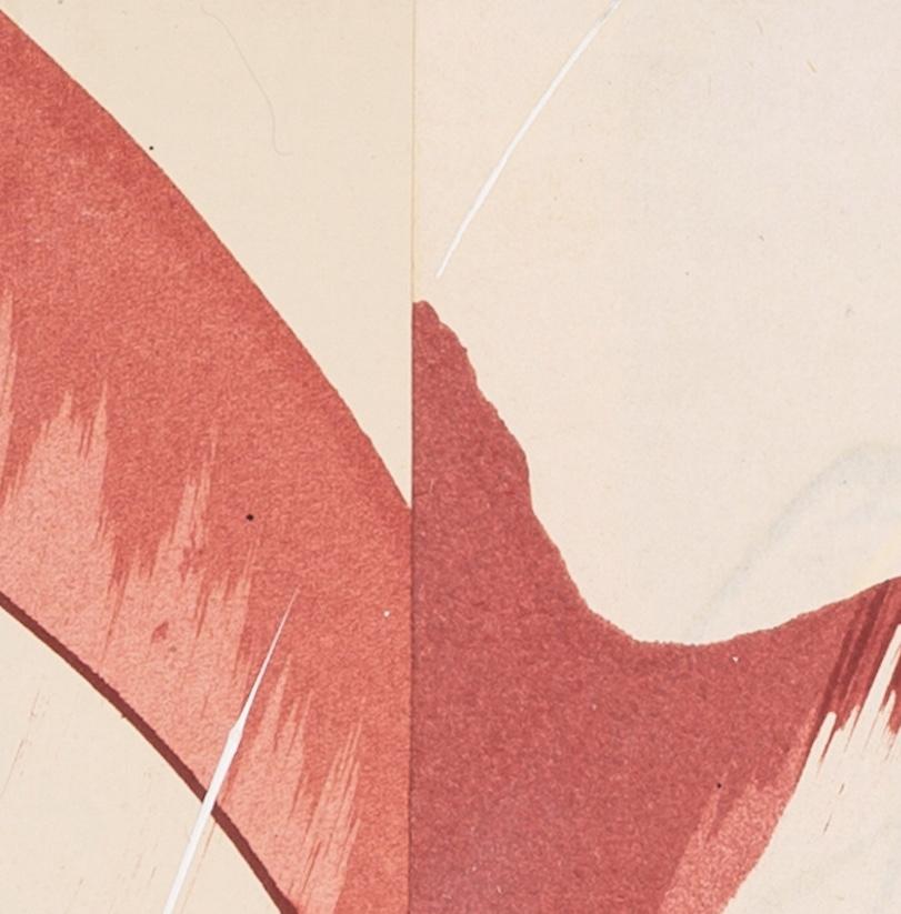 Hokusai Covers II - Abstrakte Mischtechnik auf Buchdeckel, Weiß, Rosa + Rot (Beige), Abstract Drawing, von Jane Skingley