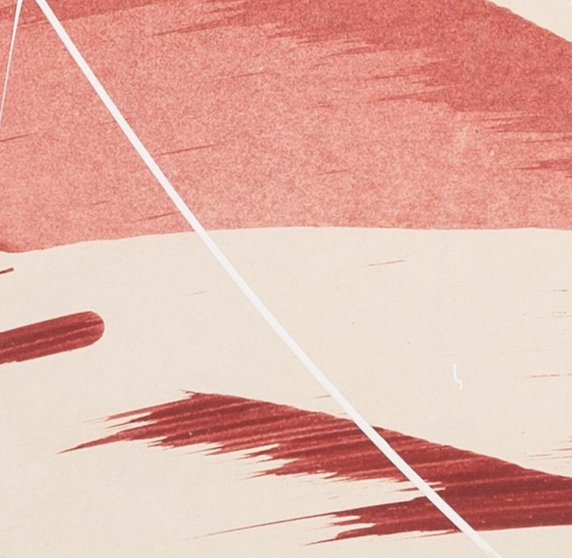 Hokusai Covers II - Abstrakte Mischtechnik auf Buchdeckel, Weiß, Rosa + Rot im Angebot 3