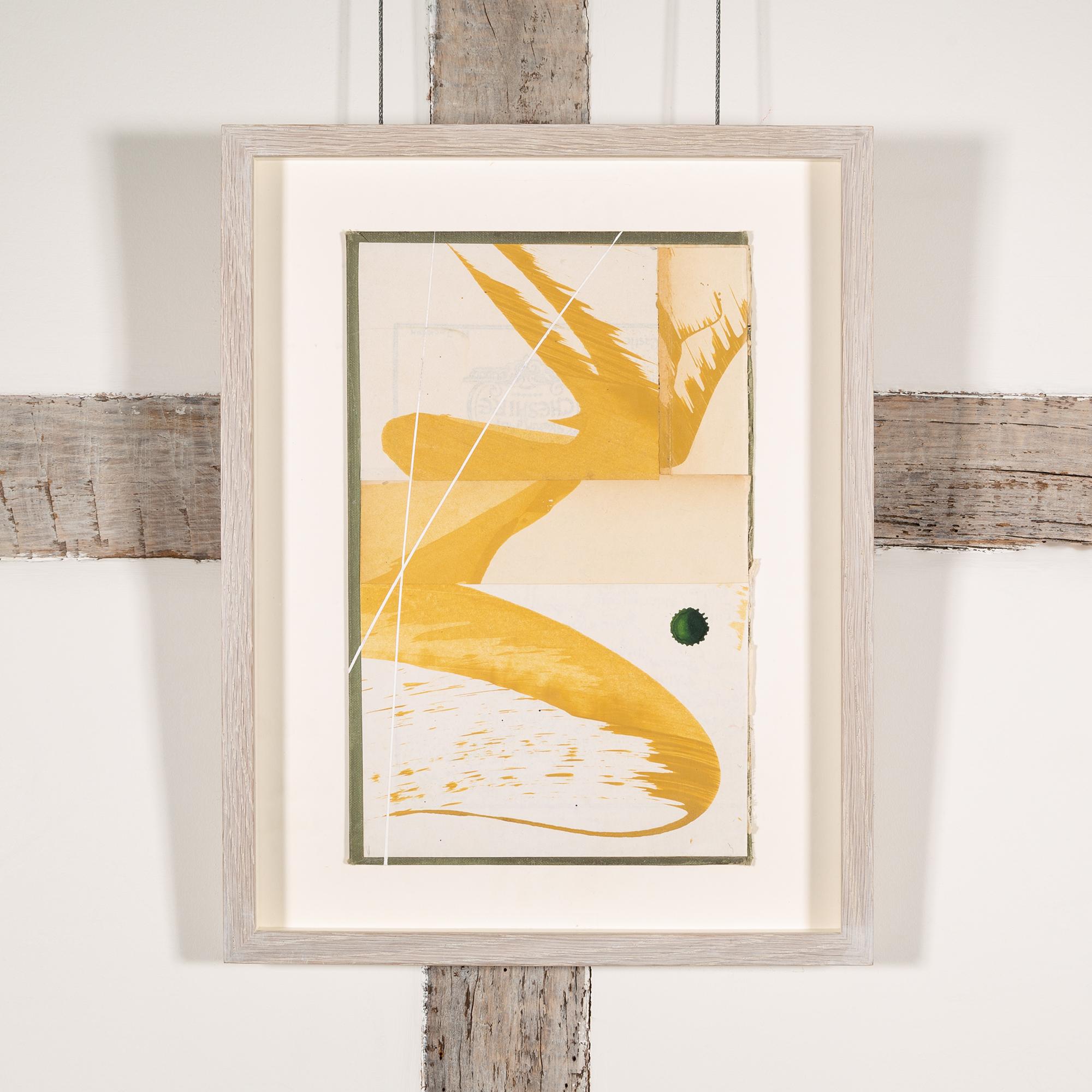 Cubiertas Hokusai VI - Caligrafía Abstracta Obra de Técnica Mixta, Amarillo + Blanco - Art de Jane Skingley