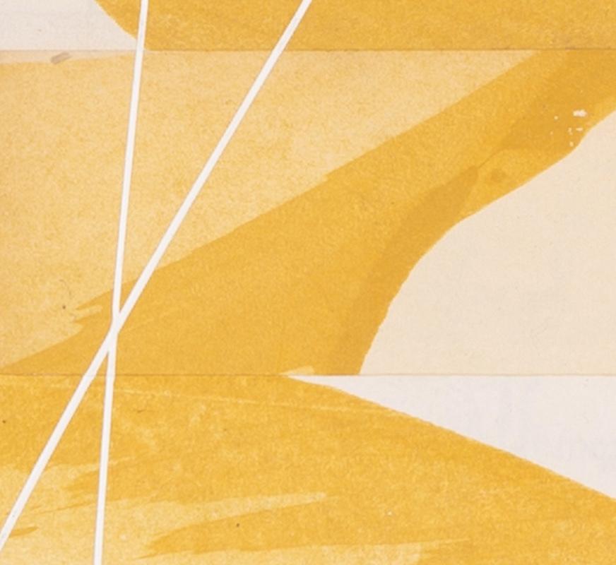 Cubiertas Hokusai VI - Caligrafía Abstracta Obra de Técnica Mixta, Amarillo + Blanco en venta 2