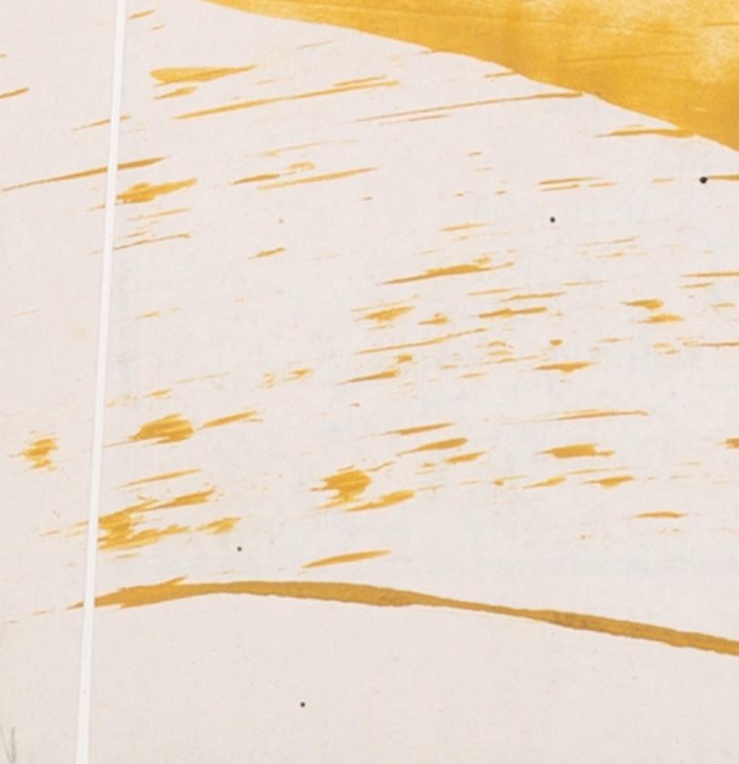 Cubiertas Hokusai VI - Caligrafía Abstracta Obra de Técnica Mixta, Amarillo + Blanco en venta 3