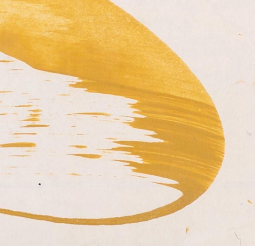 Cubiertas Hokusai VI - Caligrafía Abstracta Obra de Técnica Mixta, Amarillo + Blanco en venta 4