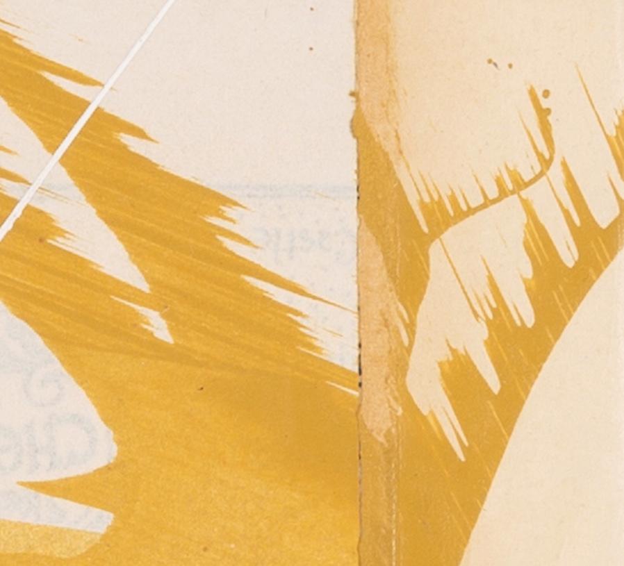 Cubiertas Hokusai VI - Caligrafía Abstracta Obra de Técnica Mixta, Amarillo + Blanco en venta 5