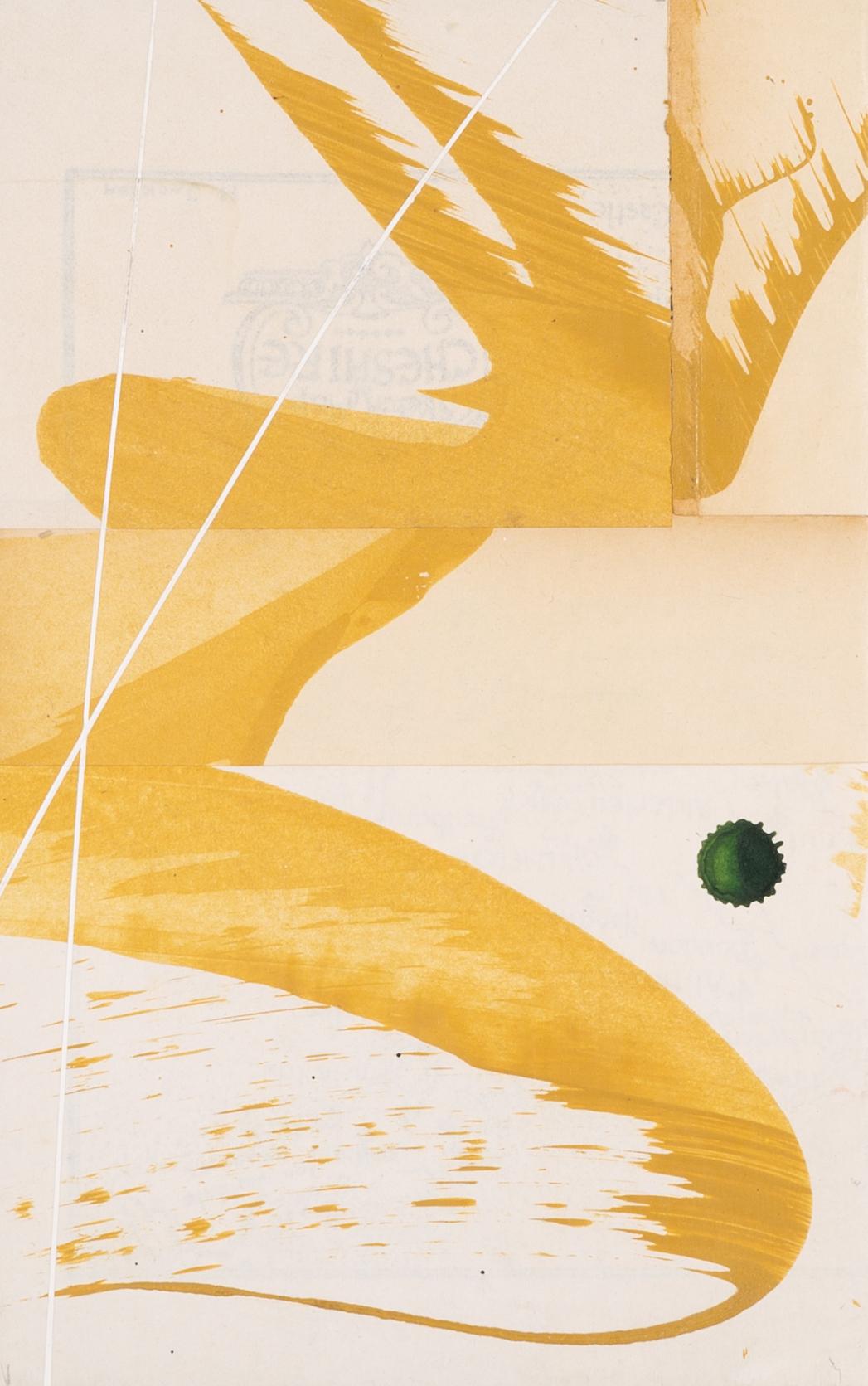 Abstract Drawing de Jane Skingley - Cubiertas Hokusai VI - Caligrafía Abstracta Obra de Técnica Mixta, Amarillo + Blanco