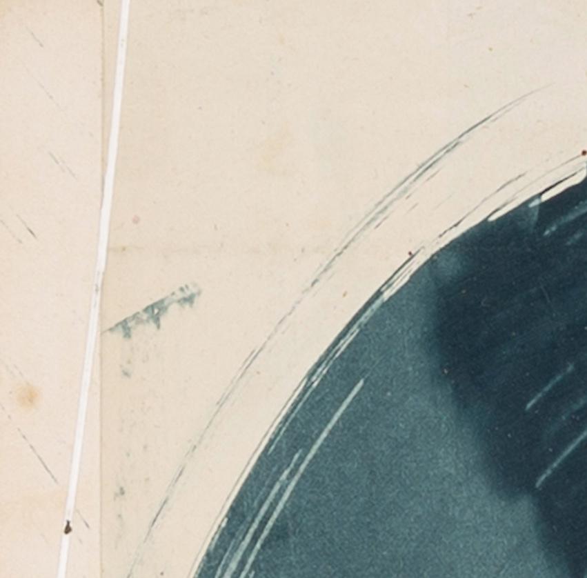 Hokusai Covers VII - Abstrakte Mischtechnik auf Buchdeckel, Blau + Weiß (Beige), Abstract Drawing, von Jane Skingley