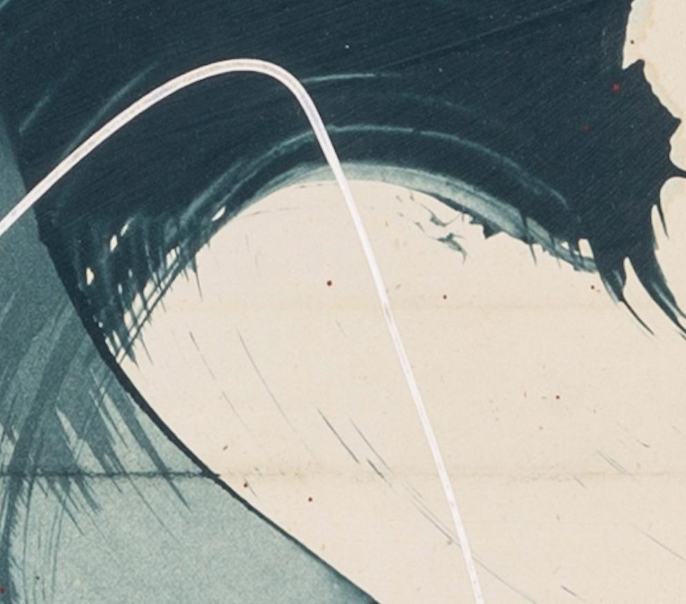 Hokusai Covers VII - Abstrakte Mischtechnik auf Buchdeckel, Blau + Weiß im Angebot 1