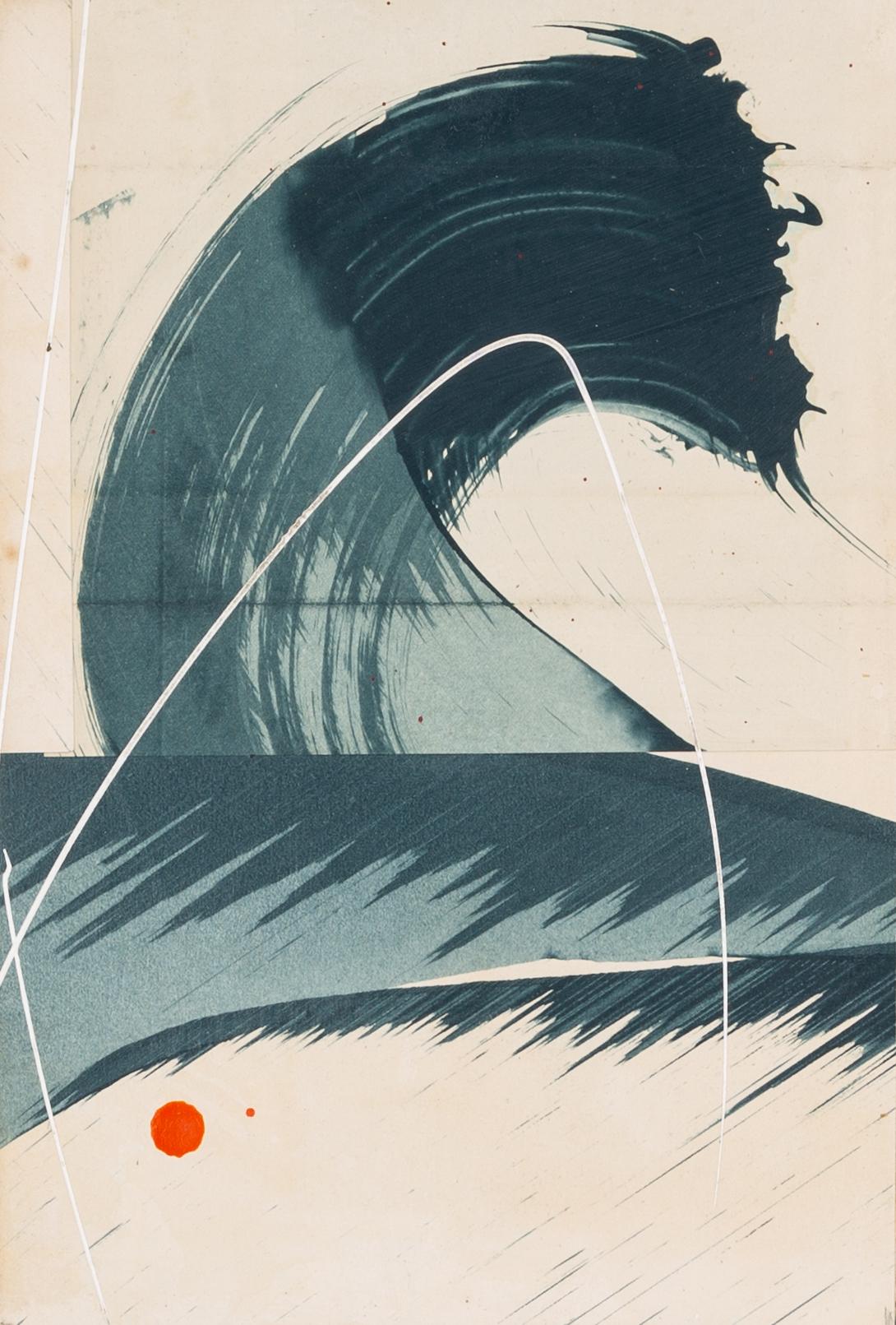 Jane Skingley Abstract Drawing – Hokusai Covers VII - Abstrakte Mischtechnik auf Buchdeckel, Blau + Weiß