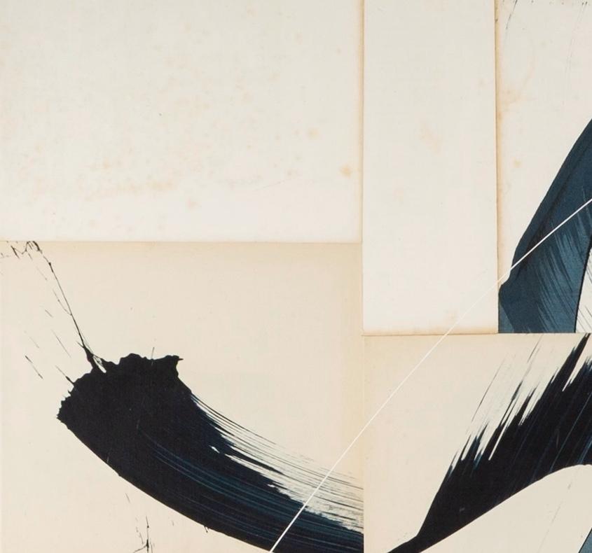 Jane Skingley b. 1963
Hokusai Indigo VIII, 2025
mixed media on vintage book pages laid onto canvas
100 x 100 cm
39 3/8 x 39 3/8 in
signed, titled and dated on reverse

Jane Skingley paints seascapes and landscapes in oils. Her first exhibition was a