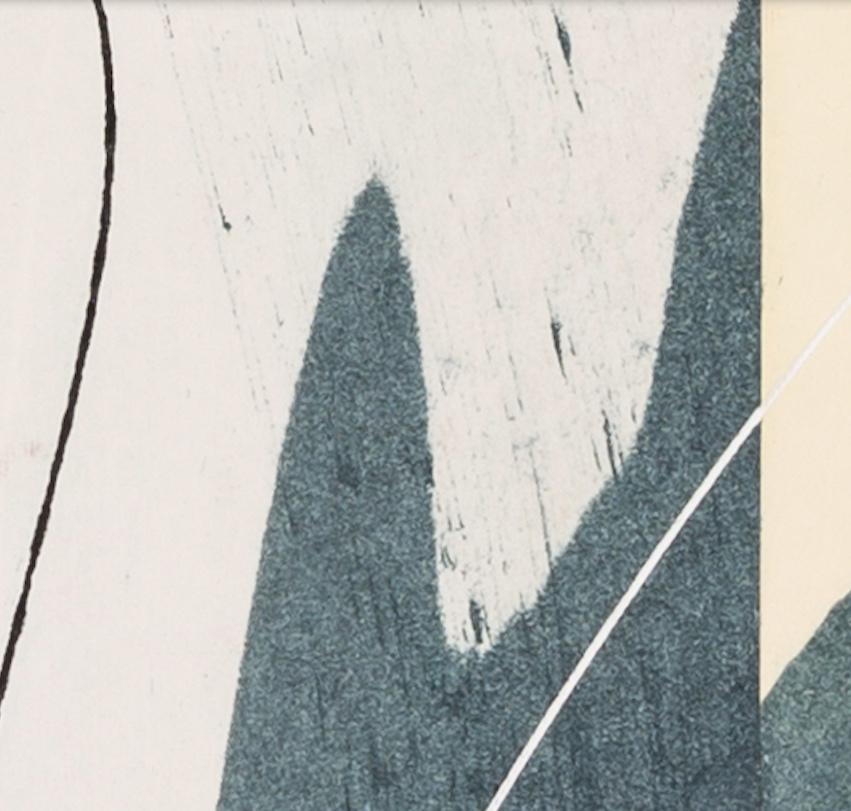 Hokusai Covers III - Abstraktes blau-weißes Ölgemälde + Collage auf Bucheinband (Beige), Abstract Painting, von Jane Skingley