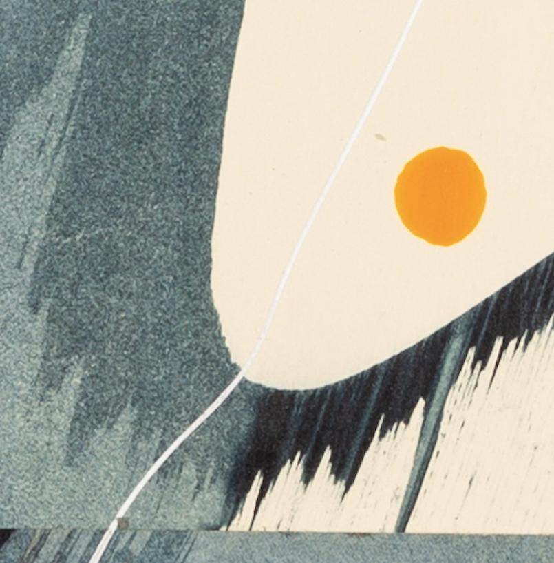Hokusai Covers III - Abstraktes blau-weißes Ölgemälde + Collage auf Bucheinband im Angebot 1