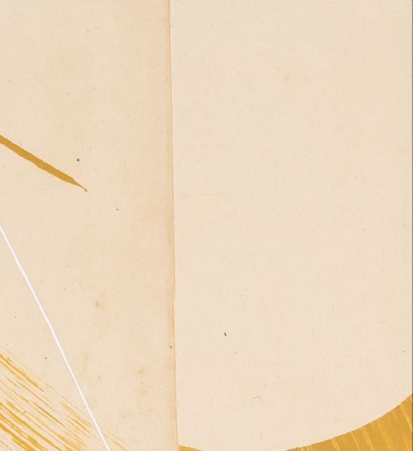 Hokusai Covers VI - Huile abstraite + collage sur couverture de livre, jaune + blanc en vente 2