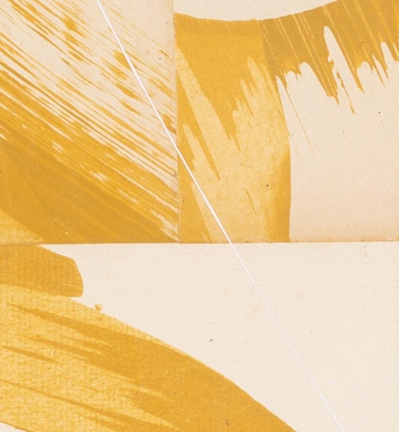 Hokusai Covers VI - Huile abstraite + collage sur couverture de livre, jaune + blanc en vente 4