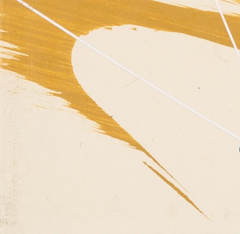 Hokusai Covers VI - Huile abstraite + collage sur couverture de livre, jaune + blanc en vente 5