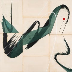 Hokusai Greene & Greene, 2024 - Pittura astratta su pagine di libri d'epoca su tela