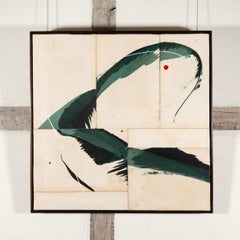 Hokusai Verde II, 2024 - Pintura abstracta sobre cubiertas de libros antiguos sobre lienzo