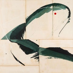 Hokusai Green II, 2024 - Pittura astratta su copertine di libri d'epoca su tela