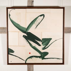 Hokusai Green XXVI - Dipinto astratto in tecnica mista bianco e verde su pagine di recupero