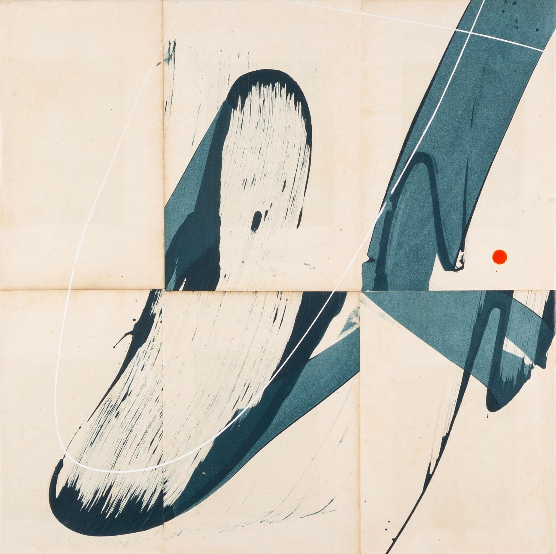 Abstract Painting di Jane Skingley - Hokusai Ocean Blue I, 2024 - Tecnica mista astratta, pagine di libri vintage su tela