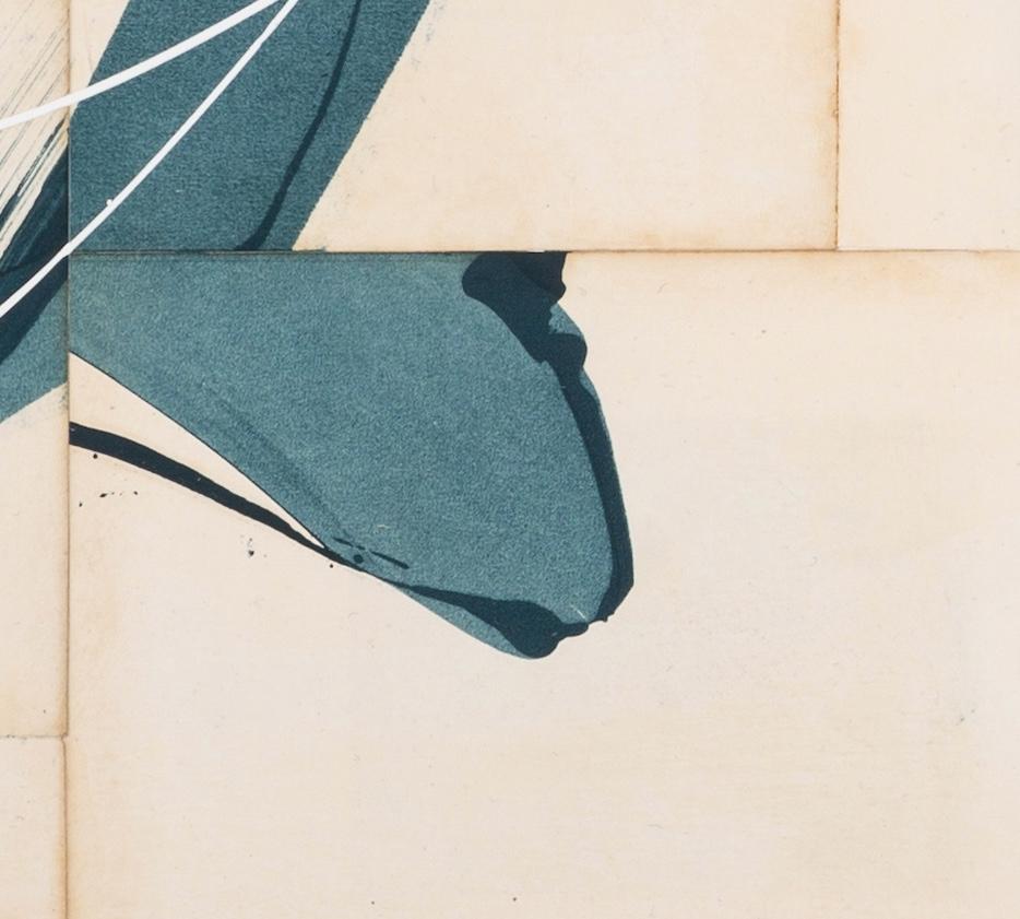 Hokusai Ocean Blue III - Abstract Mixed Media Work in White + Blue on Book Pages For Sale 3