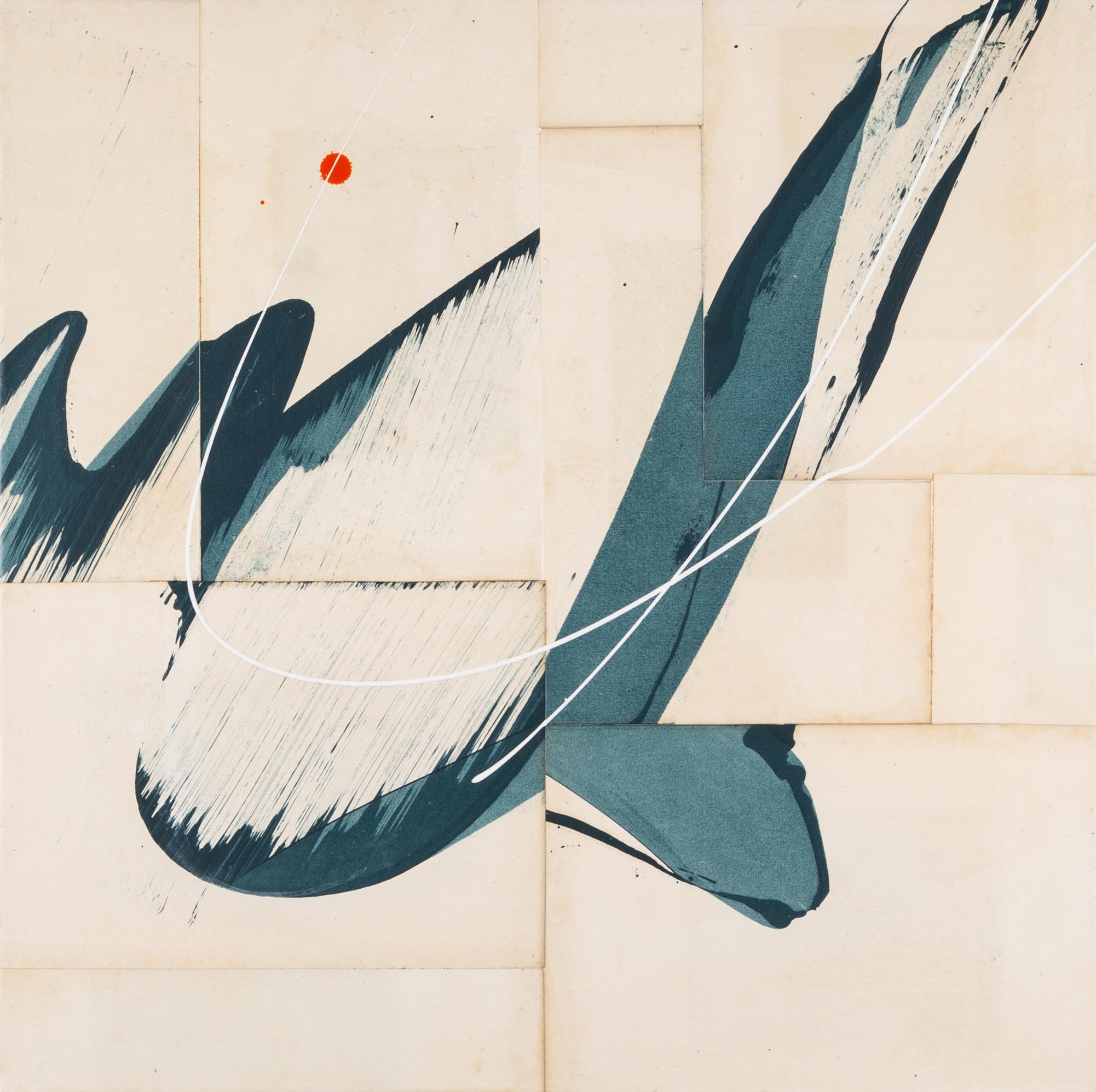 Hokusai Ocean Blue III - Abstract Mixed Media Work in White + Blue on Book Pages