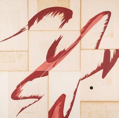 Hokusai Red VI – Weiß + Rot, zeitgenössische abstrakte Mischtechnik + gefundene Buchseite