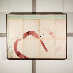 Momoiro I, 2024 - Olio astratto minimalista + inchiostro su pagine di libri d'epoca su tela