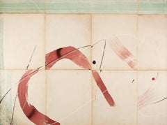 Momoiro I, 2024 - Minimalist Abstract Oil + Ink on Vintage Book Pages on Canvas